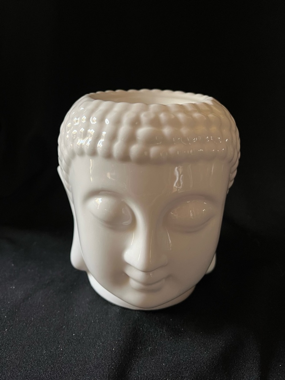 White Ceramic Buddha Head incense and wax burner